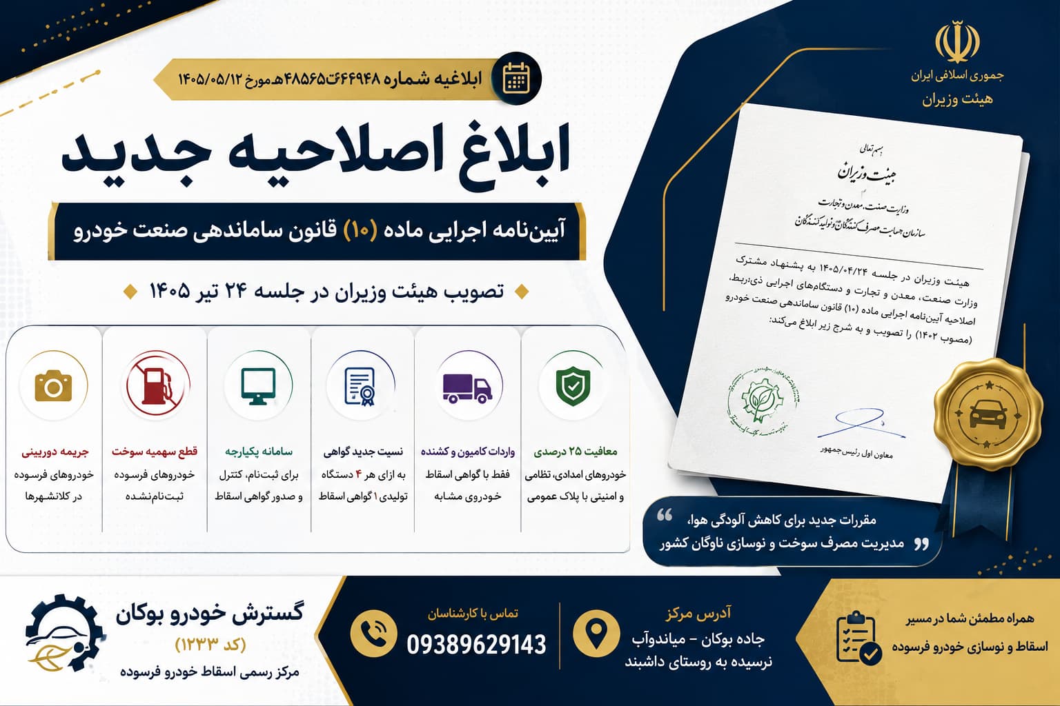جدول تولید گواهی اسقاط خودروهای فرسوده بر اساس کاربری، تعداد گواهی و سن فرسودگی در مرکز رسمی اسقاط گسترش خودرو بوکان آذربایجان غربی